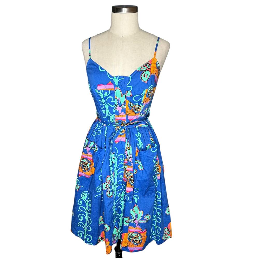 PLENTY BY TRACY REESE Kirby Blue Floral Fit Flare‎ Dress Women's Size 6P Petite